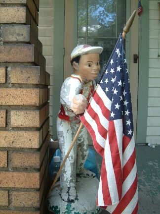 red, white, black and blue